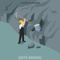 Data miner technology mining rock server flat isometric vector