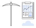 Data Mining and Analytics Concept with Pickaxe and Graph on Clipboard Royalty Free Stock Photo