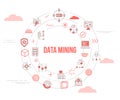 Data mining concept with icon set template banner and circle round shape