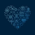 Data Mining heart-shaped blue outline banner. Database Analytics concept illustration