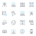 Data mining linear icons set. Analysis, Clustering, Correlation, Decision, Discovery, Extraction, Association line
