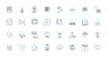 Data mining linear icons set. Analysis, Clustering, Correlation, Decision, Discovery, Extraction, Association line