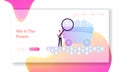 Data Mining Machine Coding Algorithm Website Landing Page. Businessman with Huge Magnifying Glass Royalty Free Stock Photo