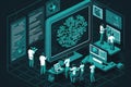 data mining operation, with teams of data miners analyzing massive amounts of structured and unstructured data Royalty Free Stock Photo