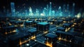 Data network with skyline as background created with Generative AI. Modern futuristic design. Royalty Free Stock Photo