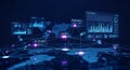 futuristic data network visualization with glowing nodes, connections, and interactive dashboards displaying complex information a Royalty Free Stock Photo