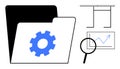 Data File Management Concept with Folder, Gear, Magnifying Glass, and Chart Icon Elements Royalty Free Stock Photo