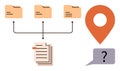 Data Organization and File Management Concept with Folders, Documents, and Location Marker Royalty Free Stock Photo