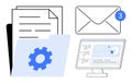 Digital Information Management with Documents, Folder Icon, Email Notification, and Computer Screen Royalty Free Stock Photo