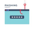 Data phishing hacking online. Scam envelope concept. Computer data fishing hack crime