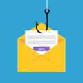 Data phishing hacking online. Scam envelope concept. Computer data fishing hack crime