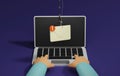 Data phishing scam hackers online users through email on dark purple neon background