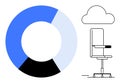Data with Pie Chart, Cloud Computing Symbol, and Office Chair Illustration Royalty Free Stock Photo