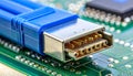 Data Port Connection on a Computer Circuit Board Royalty Free Stock Photo