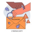 Data privacy. Cyber or web security. Hand secures a digital envelope labeled