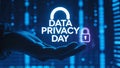 Data Privacy Day concept with hand and lock icon Royalty Free Stock Photo