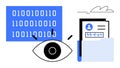 Data Privacy and Security Concept with Eye, Binary Code, and Folder with Personal Details Royalty Free Stock Photo