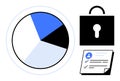 Data Privacy and Security Represented by Pie Chart, Lock, and Personal Details Checklist Royalty Free Stock Photo