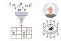 Data Processing and AI Concept Binary Code, Funnel, Eye, Grid, and Womans Portrait Royalty Free Stock Photo
