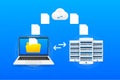 Data Processing Center. Connecting the server farm to the computer with files. Abstract digital storage. Database Royalty Free Stock Photo