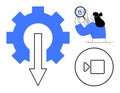 Data Processing and Video Analysis Concept with Gear, Arrow, and User Interaction Icons Royalty Free Stock Photo