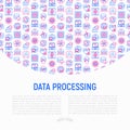 Data processing concept with thin line icons Royalty Free Stock Photo