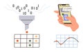 Data Processing Funnel with Binary Code, Mobile Authentication, and Analytics Visuals Royalty Free Stock Photo