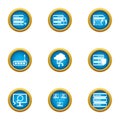 Data processing icons set, flat style Royalty Free Stock Photo