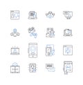 Data processing line icons collection. Analytics, Encoding, ETL, Parsing, Scrubbing, Filtering, Aggregation vector and