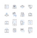Data processing line icons collection. Analytics, Encoding, ETL, Parsing, Scrubbing, Filtering, Aggregation vector and Royalty Free Stock Photo