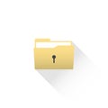 Data protected computer folder icon with files and lock key.