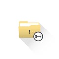 Data protected computer folder icon with files and lock key.