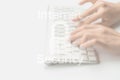 Data protecting security concept. Computer Internet protection symbol on blured keyboard background. Hacker attack and