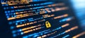 Data Protection Close-up of Programming Code with a Security Lock Icon, Representing Cybersecurity Royalty Free Stock Photo