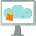 Data protection cloud storage design flat concept. Online storage sign symbol icon with lock Royalty Free Stock Photo