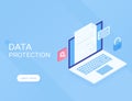 Data protection concept. Flat isometric vector illustration isolated on blue background Royalty Free Stock Photo