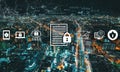 Data protection concept with night cityscape