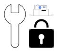 Security and Maintenance Concept with Padlock, Wrench, and Files for Data Protection Royalty Free Stock Photo