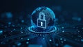 Data protection and cyber security with glowing chip and world map background Royalty Free Stock Photo