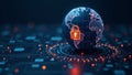 Data protection and cyber security with glowing chip and world map background Royalty Free Stock Photo