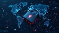 Data protection and cyber security with glowing chip and world map background Royalty Free Stock Photo