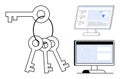 Digital Security Concept with Keys and Computer Screens Data Protection and Access Control Royalty Free Stock Photo