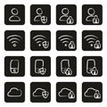 Data Protection & Data Security Icons Freehand White On Black Royalty Free Stock Photo