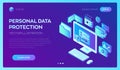 Data protection. Desktop pc with authorization form on screen, personal data protection. System of authentication, data
