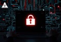 Data Protection Information from system hacked warning alert, cyber attack on computer network