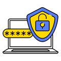 Data protection, internet security concept. Network secure. Shield lock, laptop computer screen. Padlock login password Royalty Free Stock Photo