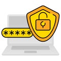 Data protection, internet security concept. Network secure. Shield lock, laptop computer screen. Padlock login password Royalty Free Stock Photo