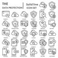 Data protection line icon set, computer safety symbols collection, vector sketches, logo illustrations, server protect