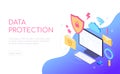 Data protection - modern colorful isometric web banner