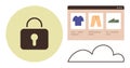 Cybersecurity and Cloud Protection for E-commerce Data Concept with Lock, Online Store, and Cloud Symbols Royalty Free Stock Photo